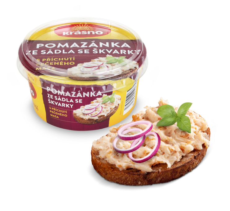 Pomazánka se škvarky s příchutí pečeného masa s folii CZ chleba