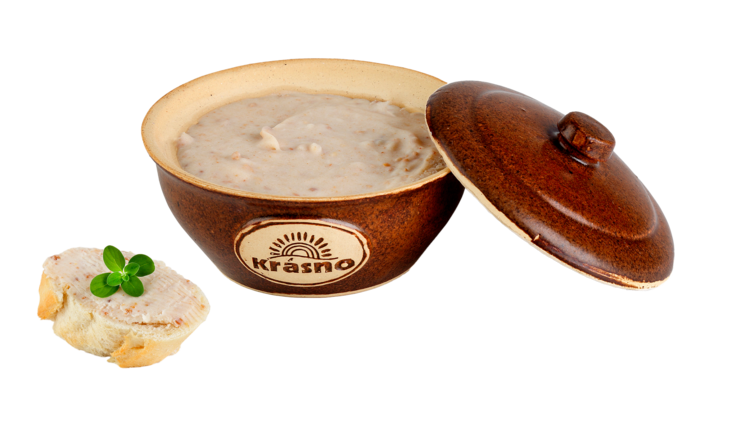 škvarková pomazánka s příchutí pečeného masa v keramice 220g kopie