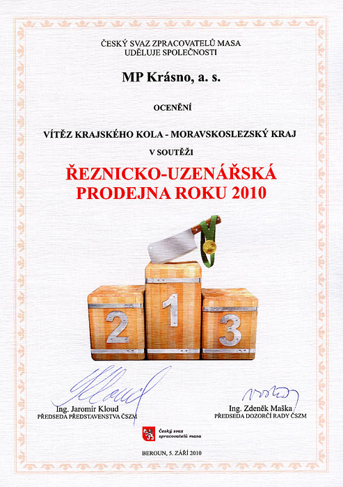 Řeznická prodejna roku 2010 za Moravskoslezský kraj