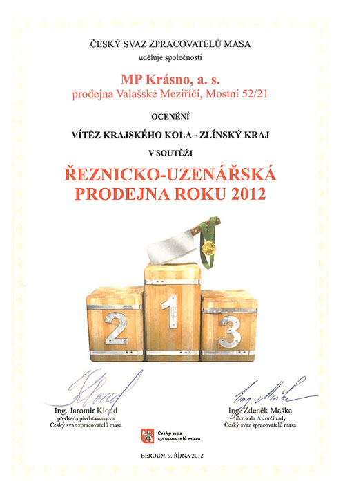 Mäsiarsko-údenárska predajňa roka 2012 za Zlínsky kraj