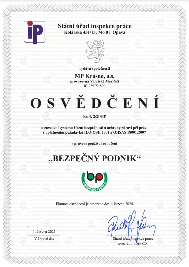 osvědčení krásno